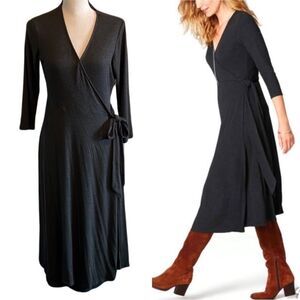 J. Jill Ribbed Charcoal Gray Wrap Dress Size M NEW
